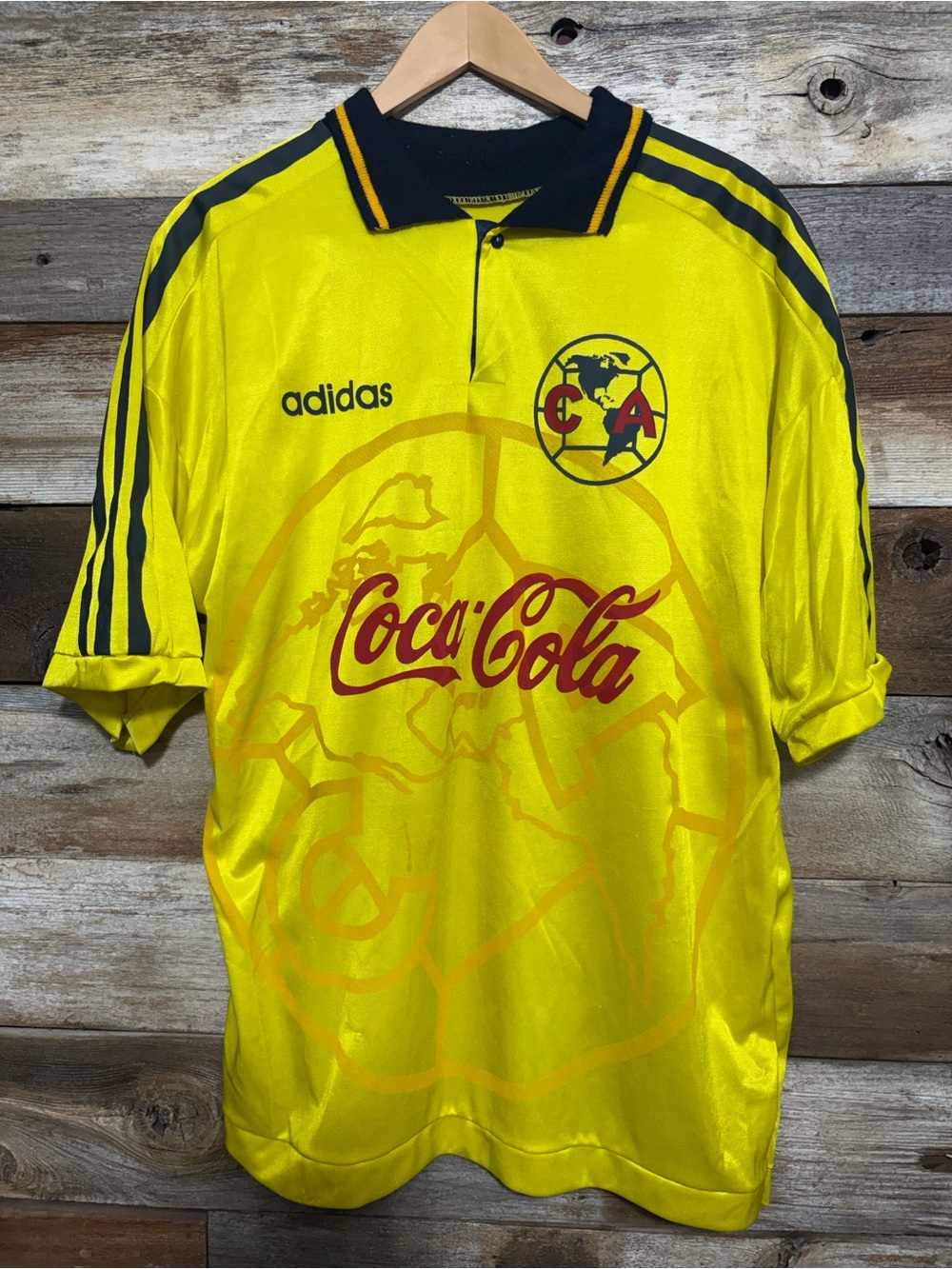 adidas Yellow & Black Club Soccer Jersey with Coca-Cola Crest